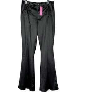 NWT Southern Fried Chics Flare Leg Pants Satin Star Patch Western Goth Black XL